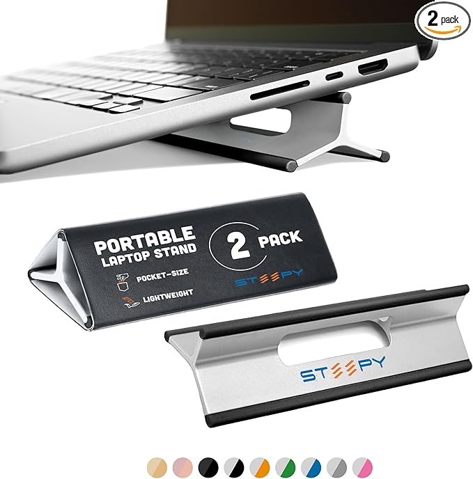Steepy Portable Laptop Stand for Desk – Adjustable Height, & Portable Laptop Holder – Ergonomic Computer Stand for Cooling & Comfort – Slip-Proof, Sturdy Design – Universal Fit for 13-17 Inch Devices