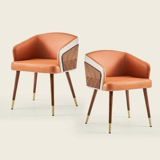ARTPLAN Dinning Room Chairs Set of 2,Fabric Upholstered Accent Chairs for Living Room Arm Chairs for Home Indoor Furniture,Dark Orange