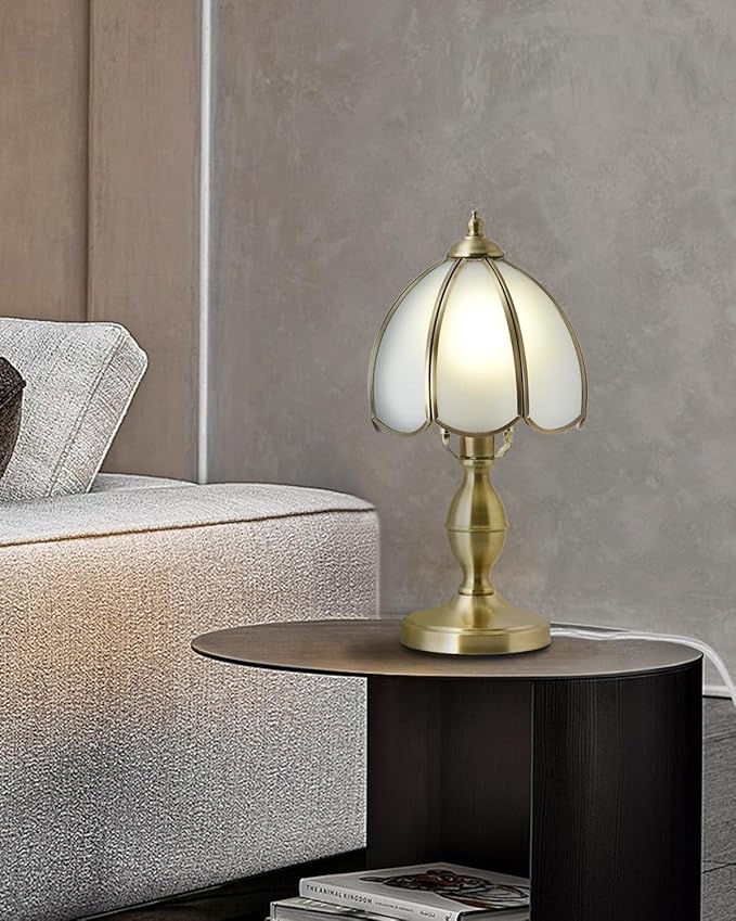 Small Vintage Table Lamps, Frosted Glass Lampshade with Brass Base, Desk Light for Bedside, bar, Lounge, Cafe, and Restaurant, E12 Base(Bulb Not Included)