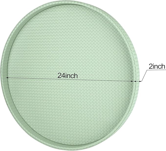 HofferRuffer Large Round Serving Tray 24'', Elegant Faux Leather Circle Ottoman Table Tray, Serve Tea Coffee Breakfast in Bedroom Living Room Kitchen (Light Green)