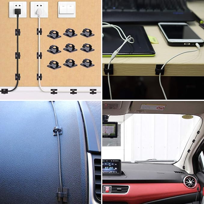 Adhesive Clips Strong Wire Holders 100 Pack Self-Adhesive Wire Clip Cable Cord Desk Management for Office Home and Car