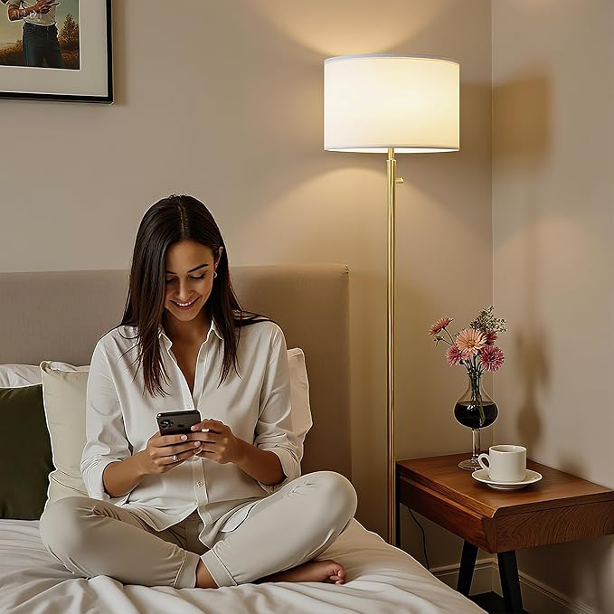 Dimmable Floor Lamps for Living Room,Gold Floor Lamp,Modern Standing Lamp with Marble Base,Tall Floor Lamp for Bedroom, Reading,Office & Kids' Room,LED Bulb Included(Gold)