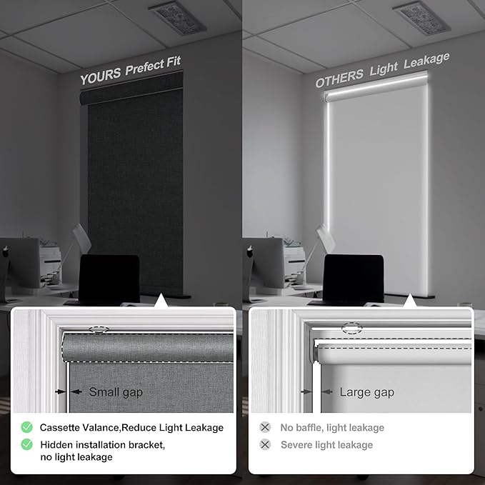 Boolegon Blackout Roller Shades for Windows,Cordless,Linen Fabric,Roller Blinds,Thermal Insulated Fabric UV Protection,Window Shades for Home,Office,Bedroom,Door,Blackout-Gray,Custom Size