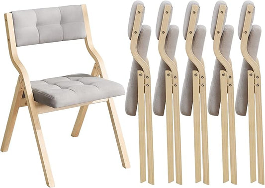 6-Pack Folding Dining Chairs with Cushion,Padded Foldable Dining Chairs,Portable Wooden Folding Chairs for Dining Rooms Kitchen Wedding and Party Indoor LIGHTGREY