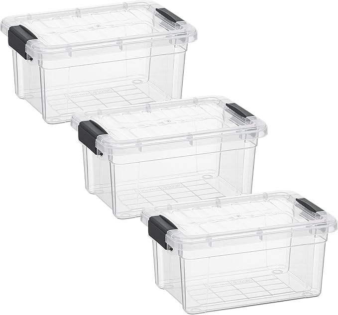 Superio Storage Bins with Lids- 3 Pack, 1.85 Qt Clear Boxes for Organizing, Stackable Plastic Containers- BPA Free, Non-Toxic, Odor Free, Organizer for Home, Office, Dorm