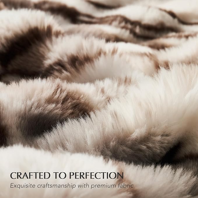 EverGrace Ultra Soft Luxury Fluffy Faux Rabbit Fur Throw Blanket, Thick Warm Bubble Throw for Bed, Cozy Plush Reversible Blankets for Couch, Chair, Sofa, Beige & Gray, 60x80 Inches