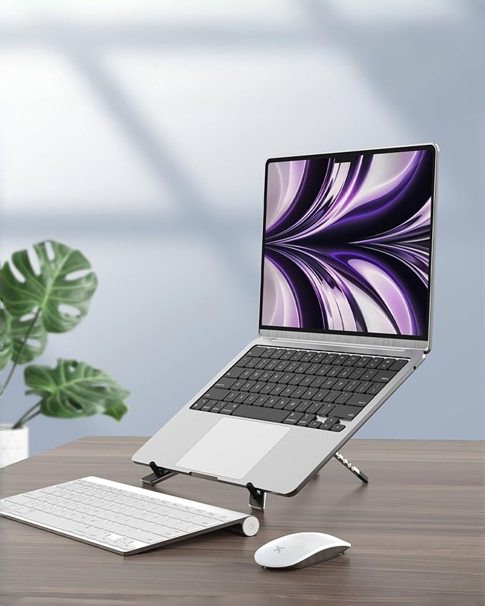 ZenRich Foldable Laptop Stand, Ergonomic Aluminum Laptop Holder Riser with 6-Levels Height Adjustment, Fits with MacBook Air, MacBook Pro, iPad, HP, Dell, Lenovo (Up to 17.3'')