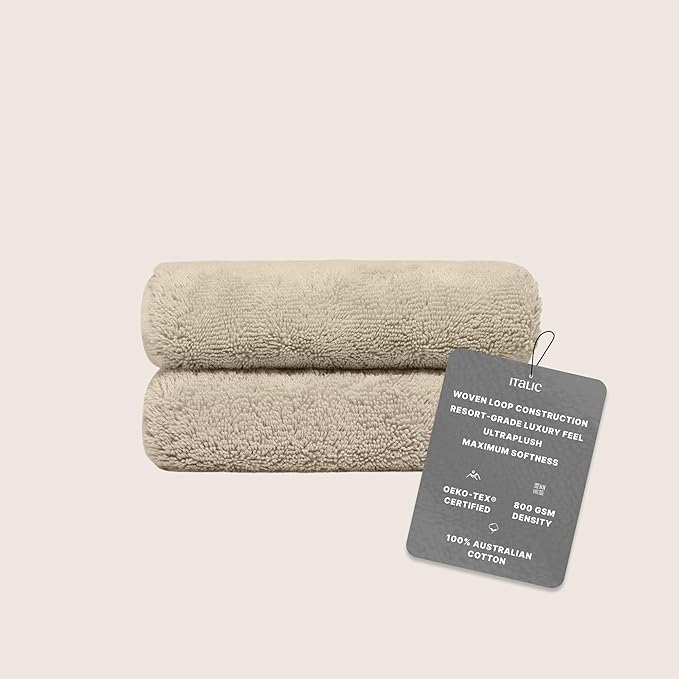 Italic Ultraplush 100% Australian Cotton Hand Towels - Set of 2 Luxury Hand Towels, Ultra Soft and Highly Absorbent 800GSM Towels for Bathroom,Shower, Hotel, and Spa (Sand)