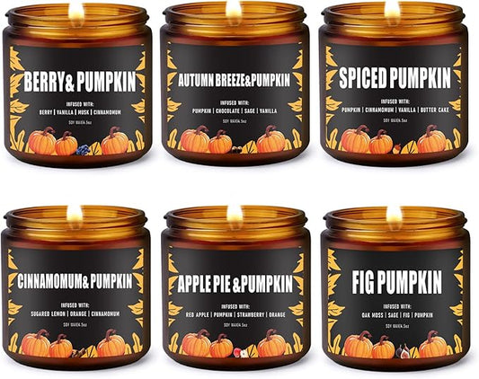 Fall Candles Set/6Pack Pumpkin Scented Candles for Home Decor,Halloween,Autumn Candle Scents of Berry,Sugar Lemon,Spiced Apple,Autumn’s Breeze,Cinnamon,FIG,Christmas Candle Gifts,Fall Gifts for Women
