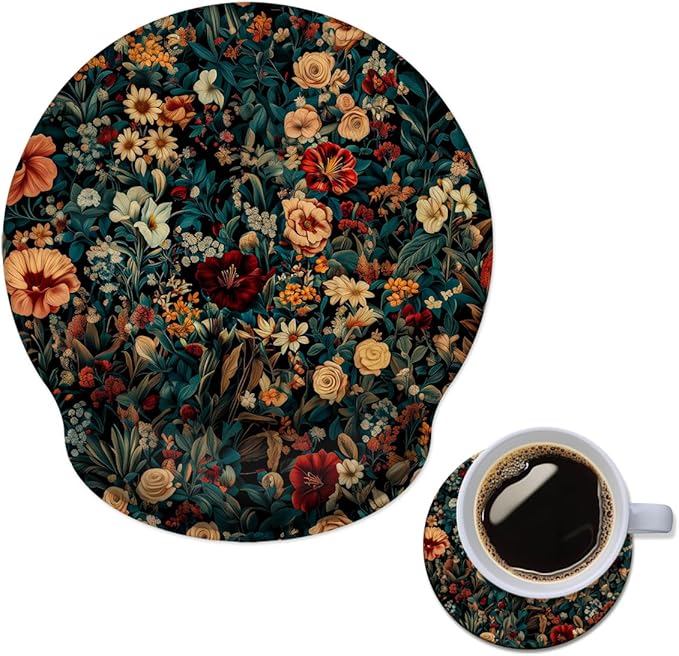 Ergonomic Mouse Pad with Memory Foam Wrist Rest Support Design,Relieve Wrist Pain Mousepad,Non-Slip Base for Laptop,Computer,Office Desk Accessories,Carpal Tunnel,Retro Floral