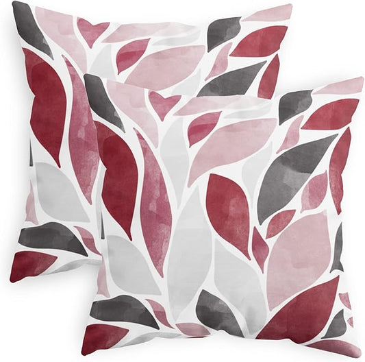 CaliTime Throw Pillow Cases Pack of 2 Cozy Fleece Falling Dahlia Floral Flowers Petals Decorative Cushion Covers for Couch Bed Sofa Farmhouse Decoration 20 X 20 Inches Burgundy Pink Grey
