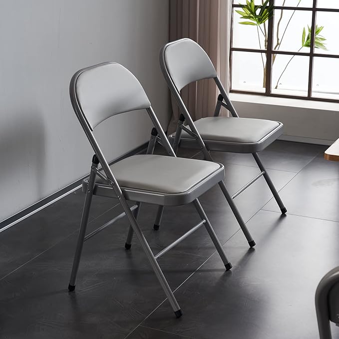 Karl home 4 Pack Grey Folding Chairs with Padded Seats for Outdoor & Indoor, Portable Stackable Commercial Seat with Steel Frame for Events Office Wedding Party, 330lbs Capacity