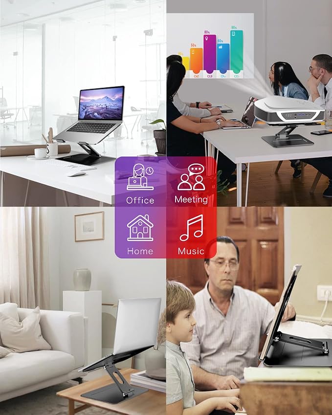 Laptop Stand | Adjustable Ergonomic Riser for Desk, Aluminum Computer Holder with Heat Vent, Fits 10–17" Laptops, Dark Black