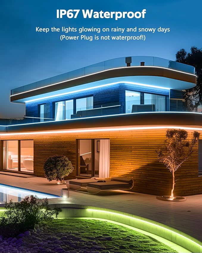 RGB COB LED Strip Light AC 110V 32.8FT Bluetooth Smart APP Remote Control Color Changing Dimmable Flexible RGB Neon Rope Lights 576LEDs/M Outdoor IP67 Waterproof for Bedroom Party Courtyard
