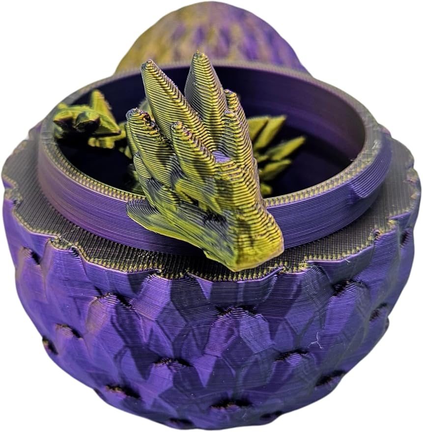 3D Printed Dragon Egg Articulating Gemstone Dragon Fidget Figurine - Vibrant Color Dragons Flexible ADHD, Autism and Anxiety Relief - Articulated Joints (Gold Purple Black)