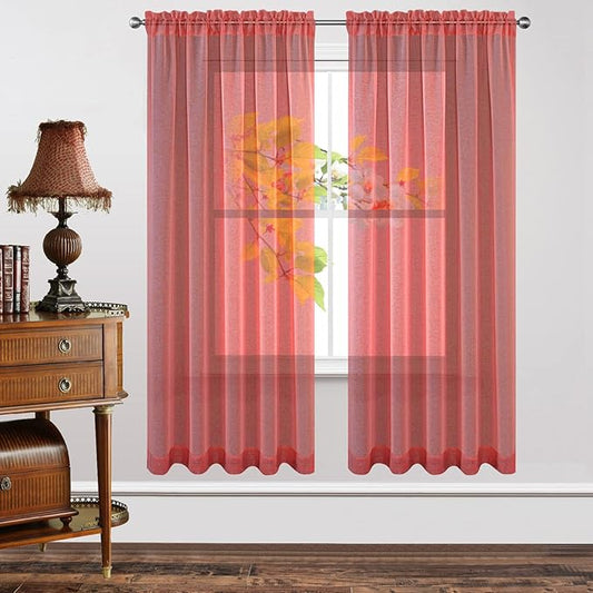 Joydeco Red Sheer Curtains 72 Inch Length 2 Panels Set, Rod Pocket Long Sheer Curtains for Window Bedroom Living Room, Lightweight Semi Drape Panels for Yard Patio (54x72 inch, Red)