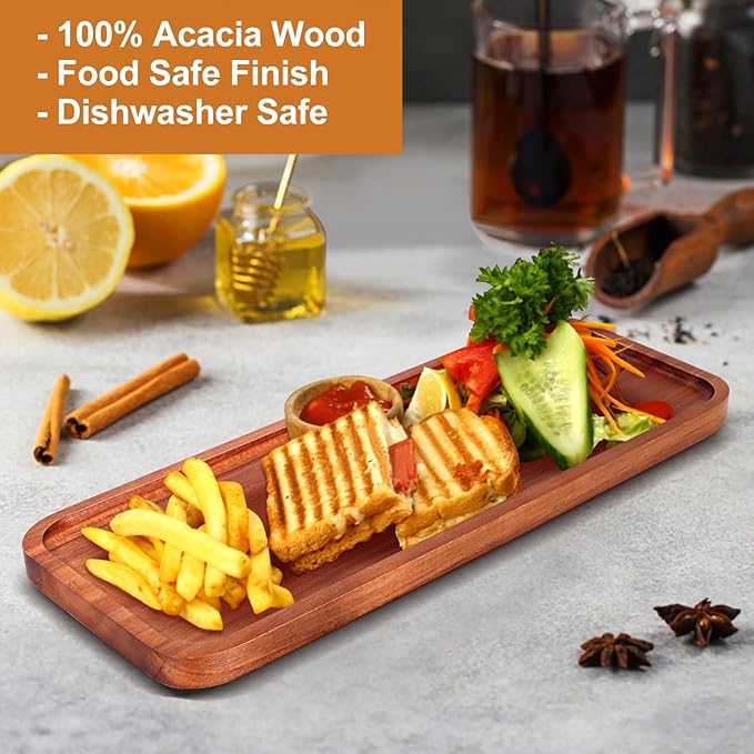 Wooden Serving Platters Long Charcuterie Boards Acacia Wood Decorative Trays for Home Decor Cheese Board Snack Appetizer Plates Kitchen Dinner Tray for Food Dish Rectangle Cake Dessert Platter