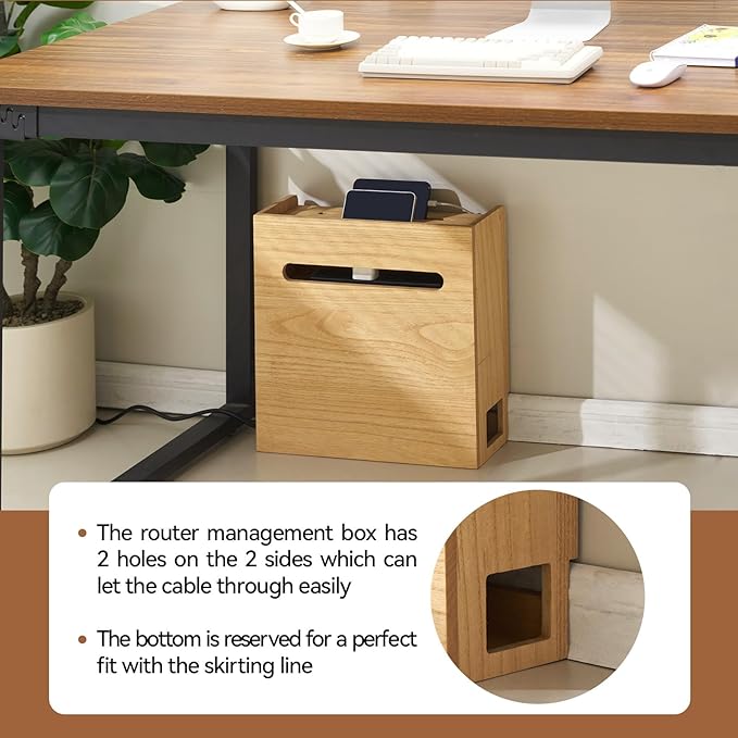 KIRIGEN Wireless Router Storage Box Multi Layer Router Organizer Shelf Wood Power Cable Management and Organizing Rack Box for Office and Home Natural (LYQ-NA)