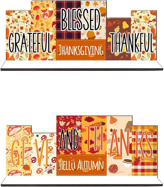 Fall Thanksgiving Table Decorations Centerpieces Fall Harvest Thanks Blessed Wood Sign Table Decorations Fall Tiered Tray Tabletop Decor for Autumn Thanksgiving Party Favors Supplies