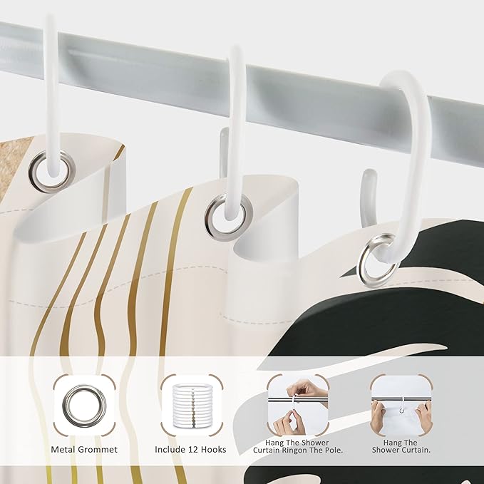 Glawry Boho Mid Century Shower Curtain 60Wx72L Inches Abstract Tropical Palm Leaves Modern Minimalist Plant Botanical Geometric Bathroom Aesthetic Bath Accessories Art Home Decor Fabric 12 Pack Hooks