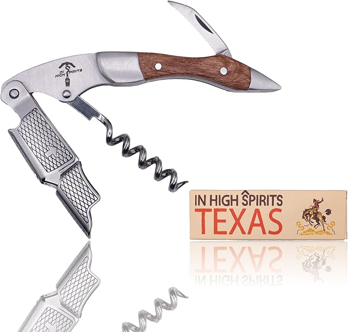 Corkscrew and Wine Key - Bottle Opener for Servers and Bartenders - Rosewood and Stainless Steel - Double Hinged - Waiters Wine Opener