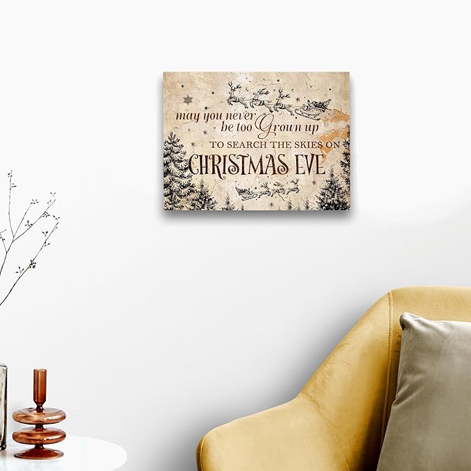 WODMIS Christmas Wall Decor,Farmhouse Christmas Decor,Christmas Signs Framed Canvas Wall Art,Christmas Eve Canvas Wall Art Home Decorations,May You Never Be Too Grown Up To Search Wall Decor 11x14