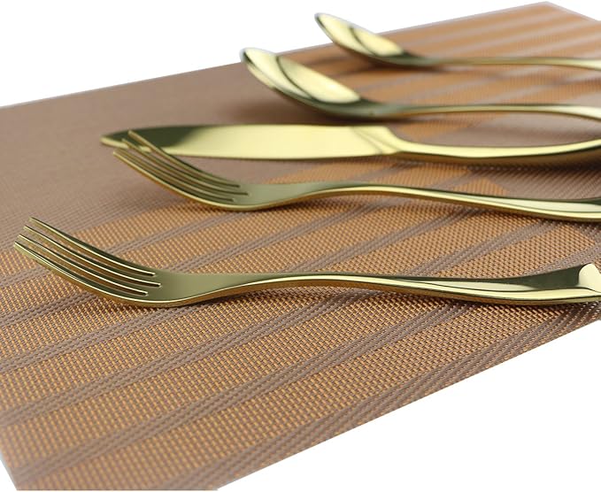 Cutlery Set, 20-piece Mirror Polishing Gold 18/10 Stainless Steel Dinnerware Flatware Sets,Service for 4,w/Dinnerware Knife, Forks, Soup Spoon, Salad Spoon, Dessert Fork