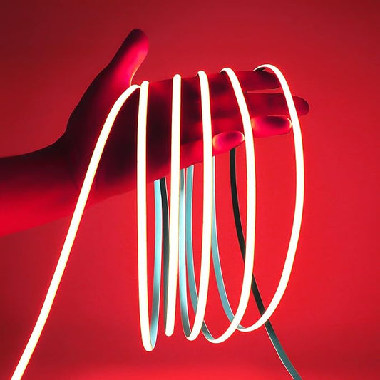 COB LED Strip Light, 16.4FT 12V Red Narrow Width 5mm Super Bright CRI 90+ Dotless LED Tape Light, 400LEDs/M Cuttable Flexible Dimmable Light Strip for Indoor Home Decor (No Power Supply)