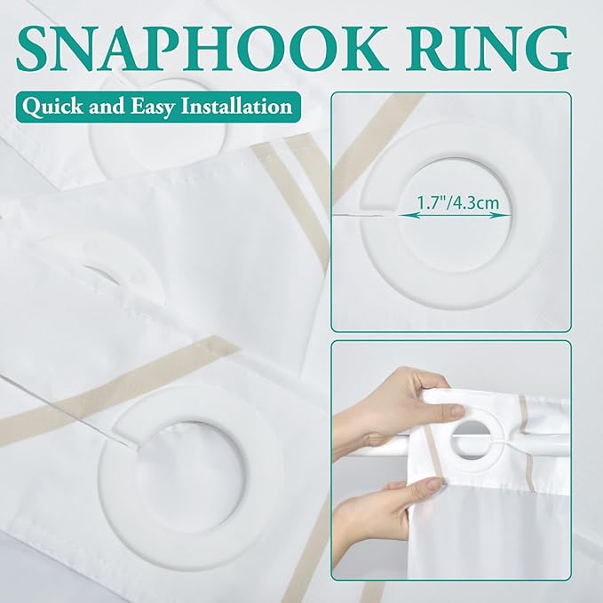 No Hook Beige Khaki Striped Long Shower Curtain with Snap in Fabric Liner Set - Hotel Shower Curtain and Liner Set with See Through Mesh Top Window,Machine Washable, 71x86 INCH