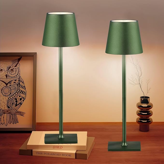 2 Pack Cordless Table Lamps, 3 Colors Stepless Dimming, 5000mAh Rechargeable Battery LED Desk Lamp for Bedroom/Couple Dinner/Desk/Cafe/Dining Room/Terrace