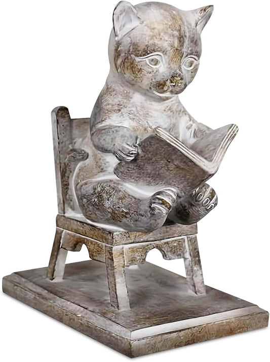 Young's Inc. Cat Figurine - Cute Cat Statue - Whimsical Cat Decor for Cat Lovers - Cat Collectibles and Meditation Decor - Cat Reading on The Chair - 4.33'' L X 2.56'' W X 4.72'' H