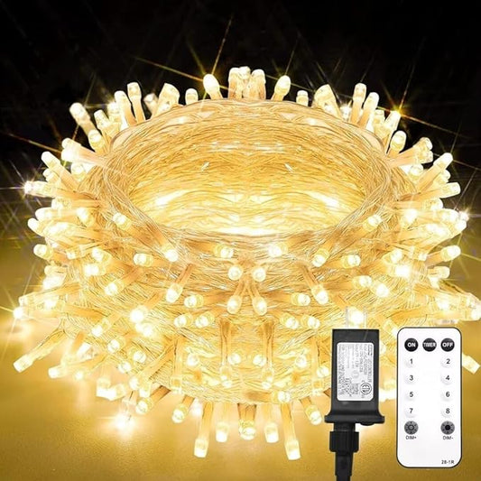 suddus Christmas Lights Outdoor, 66 ft 200 LED Plug in Warm White Fairy String Lights with Remote, Twinkle Lights for Bedroom, Indoor, Tree, Dorm, Wedding, Outside, Backyard Decorations