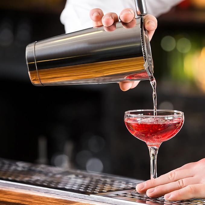 Sabary 6 Pcs Cocktail Shakers Professional Bar Shaker Boston Set Stainless Steel Martini Drink Mixer Basic Tool Weighted Shake Metal Can Cocktail Shaker Set, 18 Oz, 28 oz (Black)