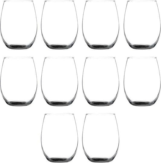DISCOUNT PROMOS Stemless Wine Glass 9 oz. Set of 10, Bulk Pack - Great for Wedding Favors, Bachelorette Party and More - Black Bottom Color