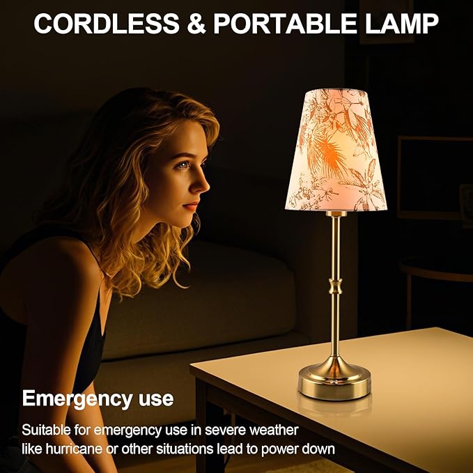 Cordless Table Lamp,5200mAh Rechargeable Battery Operated Lamp,3-Level Brightness Dimmable, Mid Century Modern Metal Ambient Lamps, Vintage Gold Lamps for Bedside, Retro Farmhouse Lamp