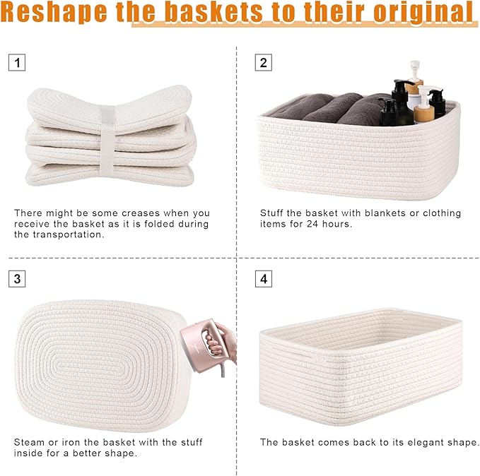 OIAHOMY 4 Pack Storage Baskets for Organizing, Small Bins for Shelves, Cute Decorative Storage Bins, Organizer Baskets for Gifts Empty, 13''Lx8.7''Wx5.1''H, White