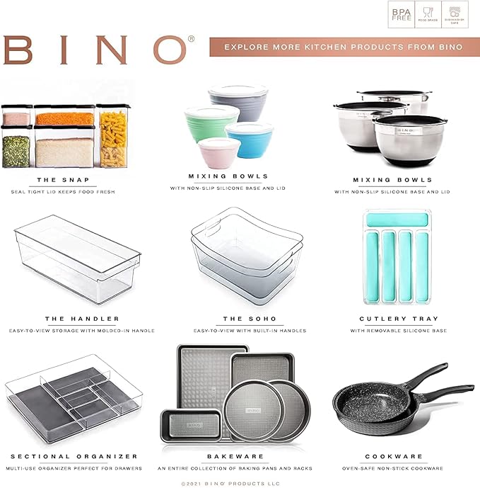 BINO Stackable Multi-Use Storage Organizer Bins, Plastic , BPA-Free, THE STACKER COLLECTION For Pantry / Home Organization, Fridge / Freezer Organizer - 8 Pack