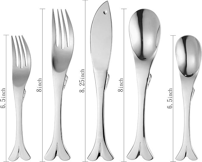 Supreme Housewares 20-Piece Fish Shaped Flatware Set, 18/8 Stainless Steel Silverware Cutlery Set, Service for 4, Mirror Polished, Dishwasher Safe (Fish)