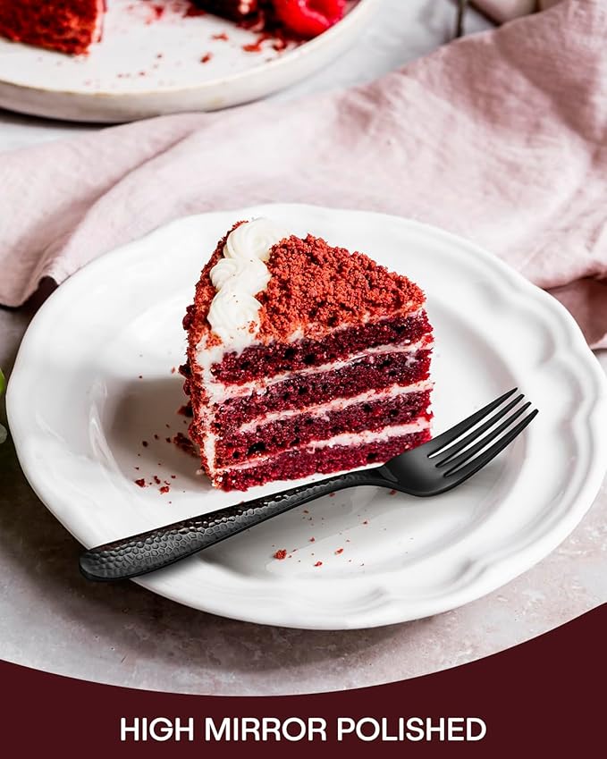 Hammered Black Silverware Set, EUIRIO 30-Piece Cutlery Set for 6, Heavy Duty Stainless Steel Flatware Set, Food-Grade Utensil Sets Includes Spoons Forks and Knives, Mirror Finish Dishwasher Safe