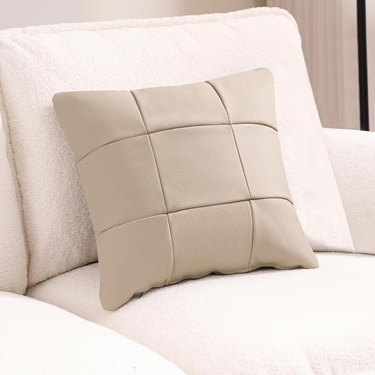 Kidol & Shellder Genuine Leather Throw Pillow Cover 18x18 Modern Solid Lumbar Pillow Covers-Luxury Pillowcases for Couch Sofa Bed-Soft Durable Decorative Cushion Case with Hidden Zipper(Yellow Gray)