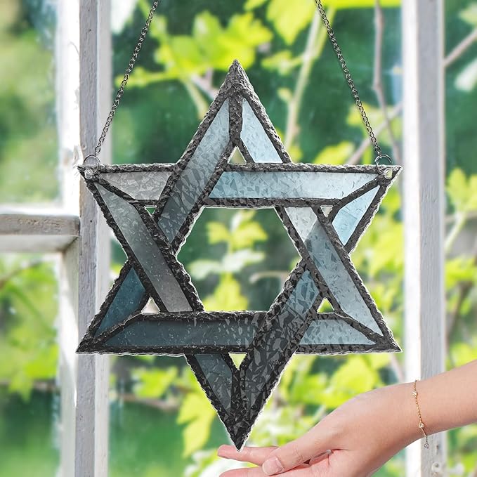 Hanukkah Suncatchers for Windows Hanging - Star of David Ornament, Personalized Hanukkah Ornaments, Wavy Hologram Window Suncatchers