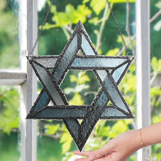 Hanukkah Suncatchers for Windows Hanging - Star of David Ornament, Personalized Hanukkah Ornaments, Wavy Hologram Window Suncatchers