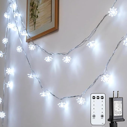 Flower String Lights 59 Ft 100 LED Fairy Lights Plug in with Remote Timer Connectable Twinkle Lights for Bedroom Wedding Patio Classroom Dorm Kids Room Indoor Outdoor Decor, Cool White