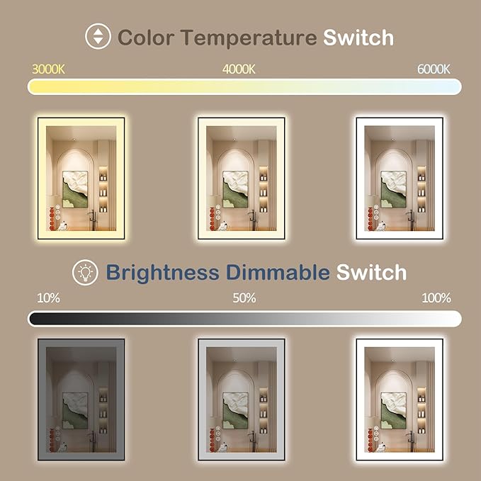 24x32 Inch LED Bathroom Mirror with Black Frame, Backlit and Front Lighted Bathroom Mirrors for Wall, Anti-Fog, Dimmable, Memory, Shatterproof, LED Vanity Mirror for Bathroom