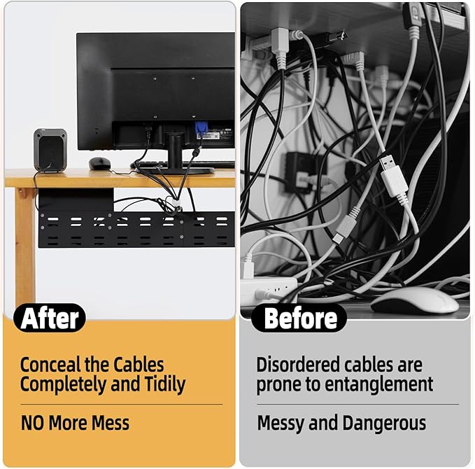 Under Desk Cable Management Tray, Power Strip Holder, Cord Organizer, Wire Tamer for Office and Home, Black (27 inch)