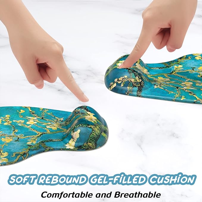 Hsurbtra Ergonomic Mouse Pad with Wrist Rest Support, Gel Mouse Pads with Non-Slip PU Base, Pain Relief Memory Foam Computer Mat, Cute Office Supplies Desk Decro Accessories, Blue