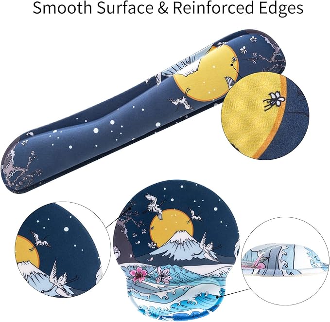 Ergonomic Keyboard Mouse Pad Wrist Rest Support Set for Laptop/Computer/Desktop,Memory Foam Hand Rest Wrist Cushion for Gaming/Office,Lightweight Comfortable & Pain Relief (Moon, Mountain)