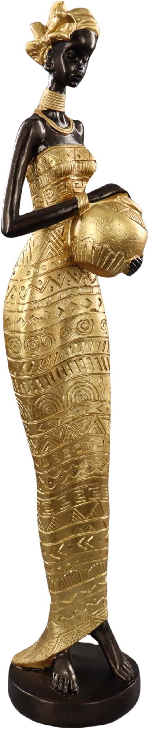 African Traditional Art Handmade Statues, Golden Geometric Pattern Long Skirt Women's Ornaments and Decorations, Suitable for Home Study Display and Cultural Gift Collection