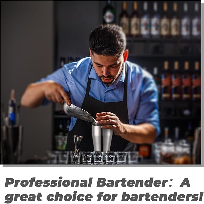 Sabary 2 Pcs Cocktail Shakers Professional Bar Shaker Boston Set Stainless Steel Martini Drink Mixer Basic Tool Weighted Shake Metal Can Cocktail Shaker Set, 18 Oz, 28 oz (Silver)