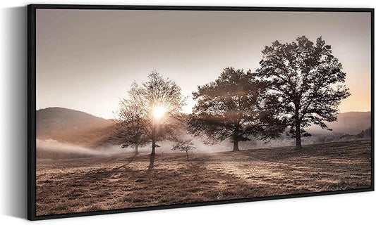 Sunset Landscape Framed Wall Art - Mountain Canvas Picture Forest Nature Artwork Wildness Tree Scenery Prints for Bedroom Living Room
